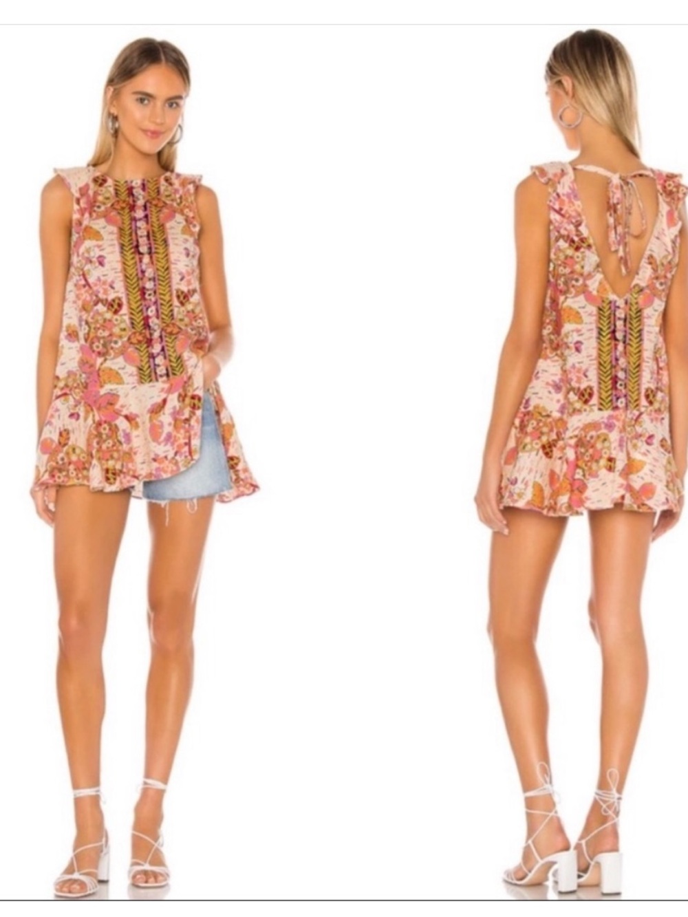 Free People Summer In Tulum Tunic - Pink Combo Size Small